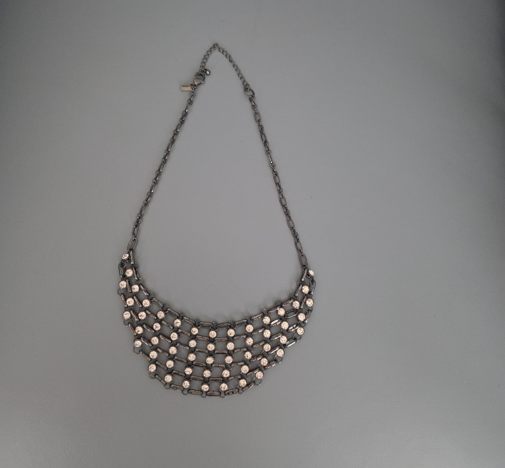 Statement Black and Silver Bib Necklace - Women Jewelry